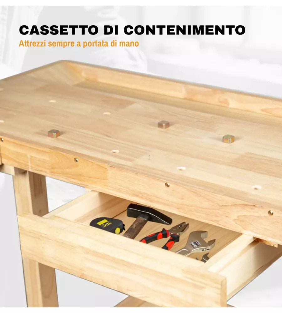BANCO DA LAVORO EASY SYSTEM IN LEGNO DI QUERCIA 148X61x86CM