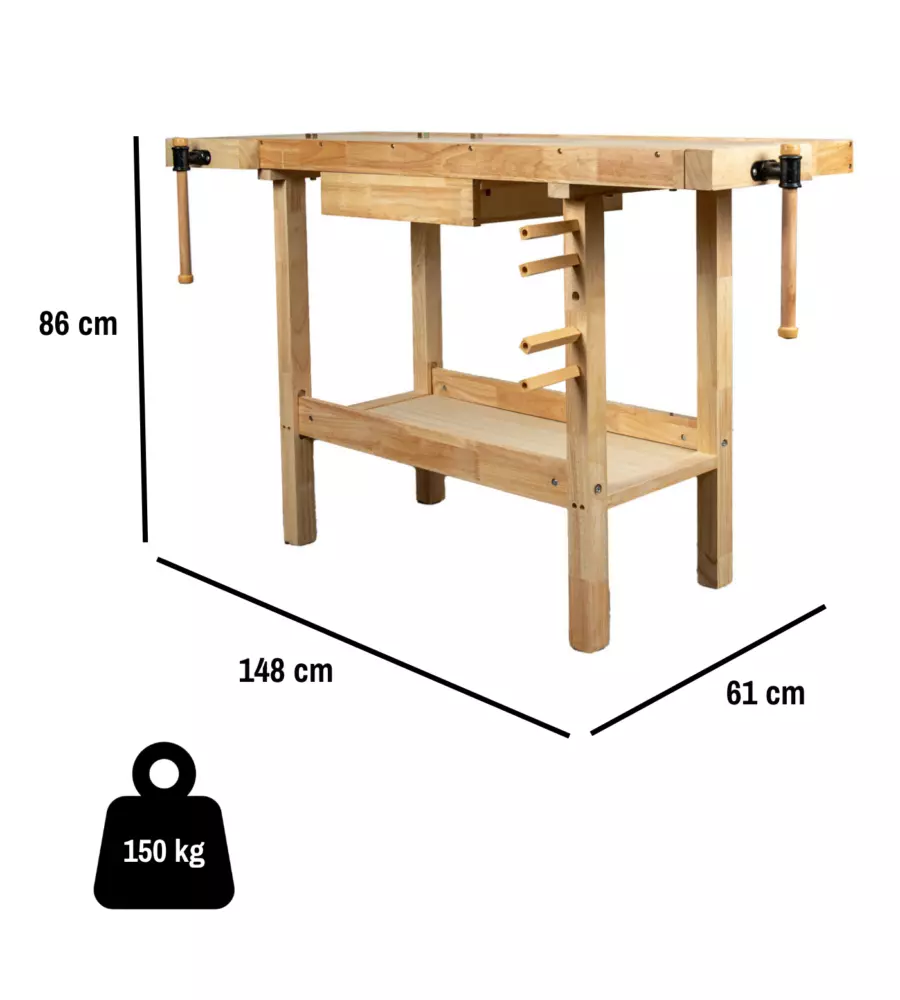 BANCO DA LAVORO EASY SYSTEM IN LEGNO DI QUERCIA 148X61x86CM