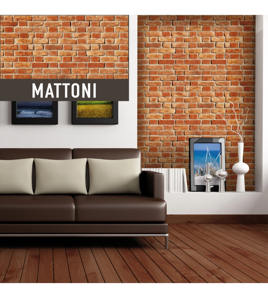LASTRA DECORATIVA IN POLIPROPILENE CON STAMPA EFFETTO MATTONI, 100X50 CM