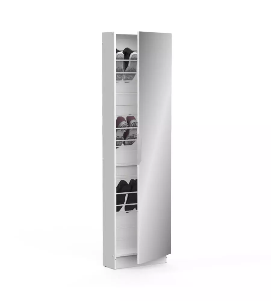 ARMADIO SCARPIERA BIANCO CON ANTA A SPECCHIO, 50X20X180 CM