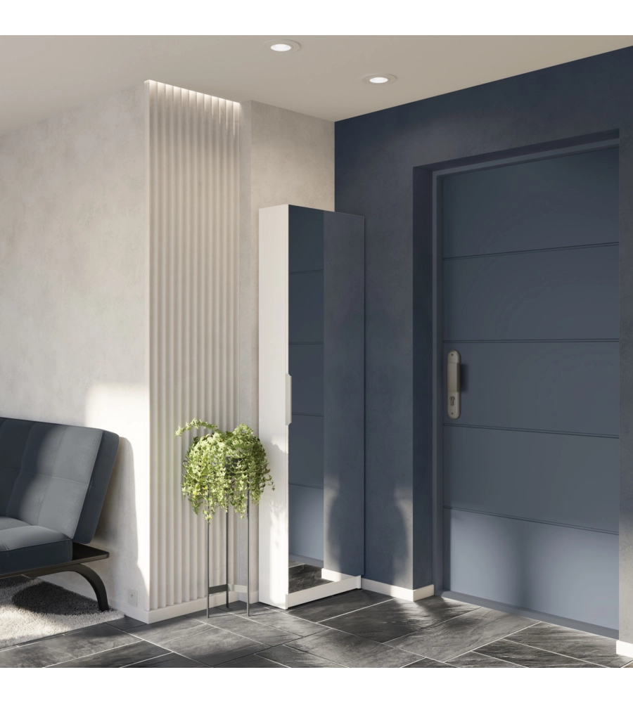 ARMADIO SCARPIERA BIANCO CON ANTA A SPECCHIO, 50X20X180 CM