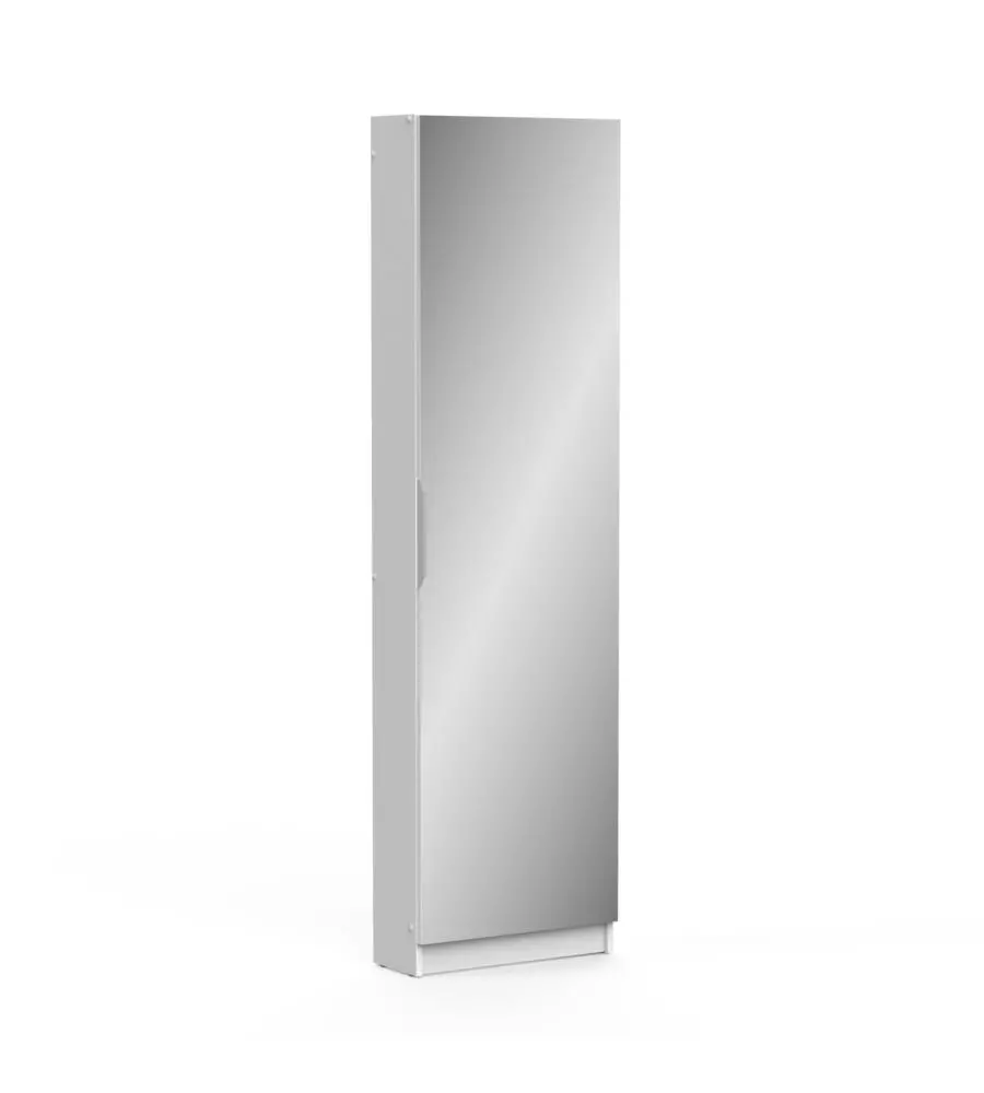 ARMADIO SCARPIERA BIANCO CON ANTA A SPECCHIO, 50X20X180 CM