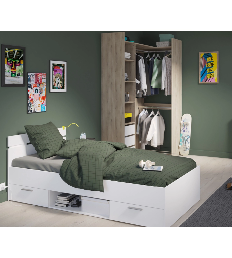 LETTO SINGOLO "MICHIGAN" BIANCO 90X200 CM