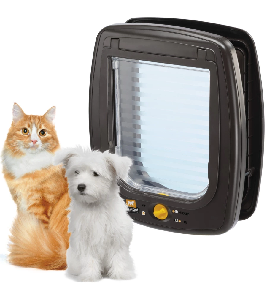 PORTINA PER GRANDI GATTI E PICCOLI CANI FERPLAST "SWING 9" CON CHIUSURA 4 VIE, PROTEZIONE ARIA, CHIUSURA AMMORTIZZATA IN PLASTICA MARRONE 26,2X10,2X31,2 CM