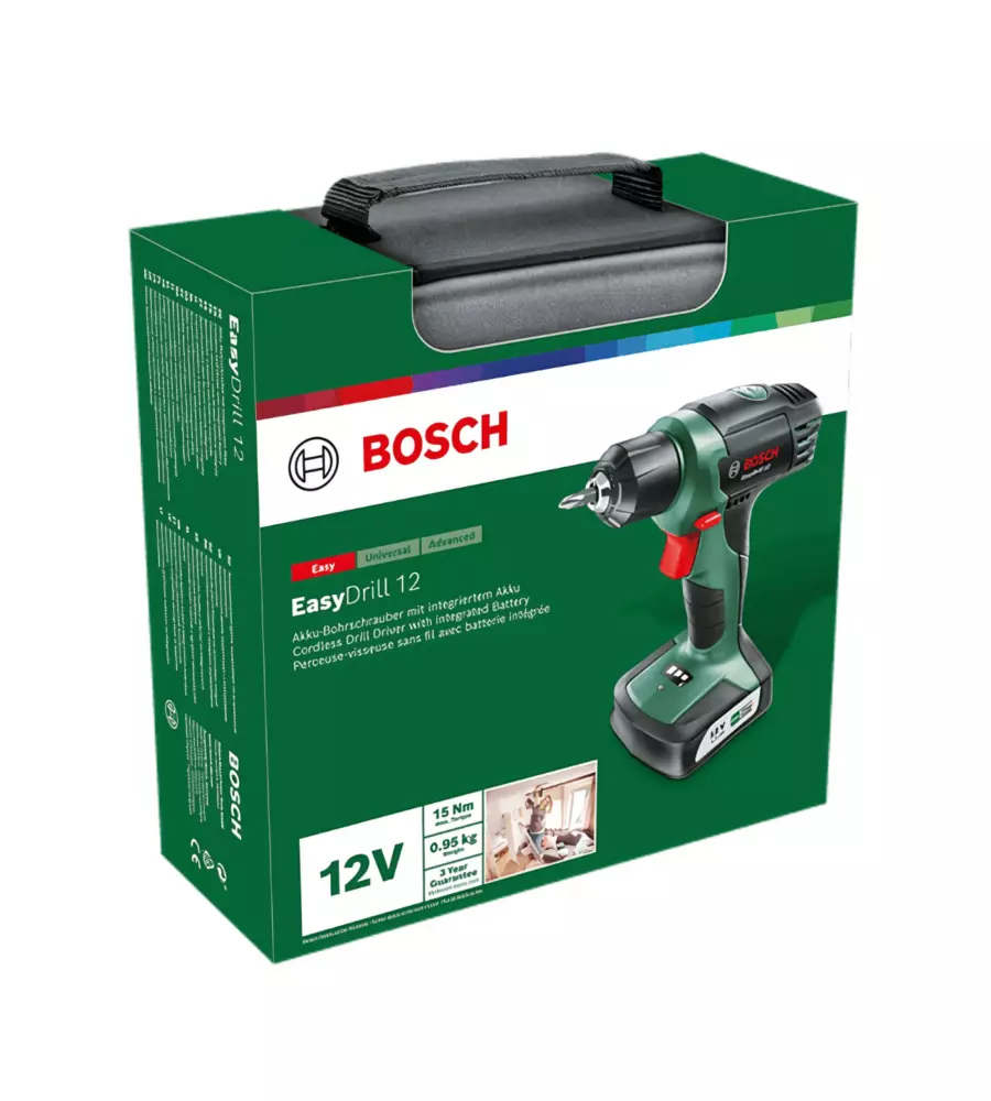 KIT VALIGETTA TRAPANO AVVITATORE A BATTERIA BOSCH "EASYDRILL 12" 15 NM 12V 1,5AH