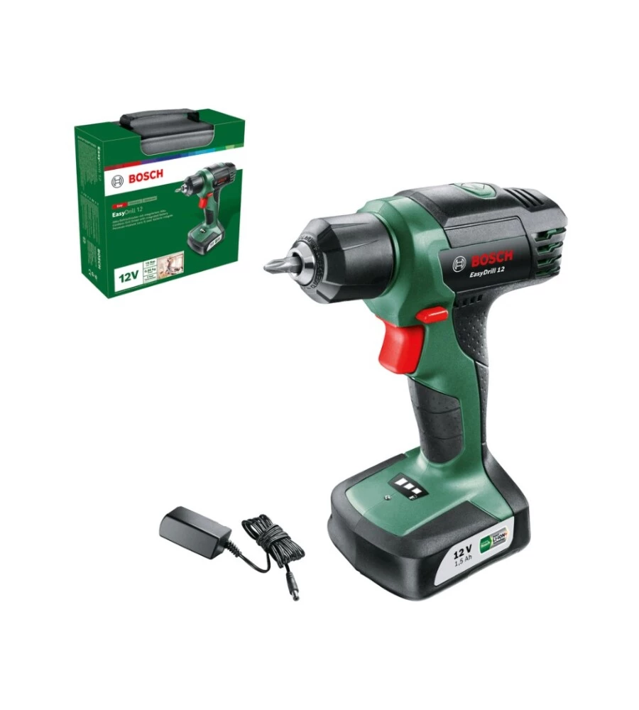 KIT VALIGETTA TRAPANO AVVITATORE A BATTERIA BOSCH "EASYDRILL 12" 15 NM 12V 1,5AH