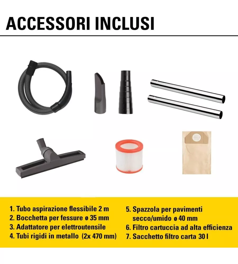 ASPIRATORE SOLIDI LIQUIDI ELETTRICO STANLEY "SXVC30XTDE" 1600W 30LT 36,5 L/S