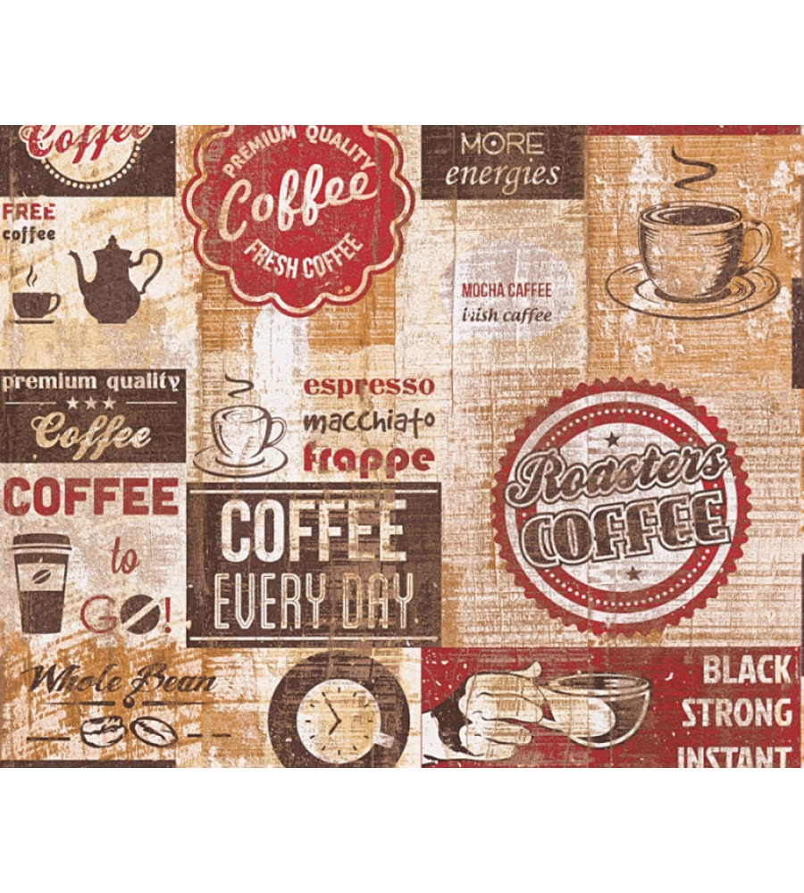 CARTA DA PARATI PARATO CARTA DUPLEX COFFEE LABEL ROSSO