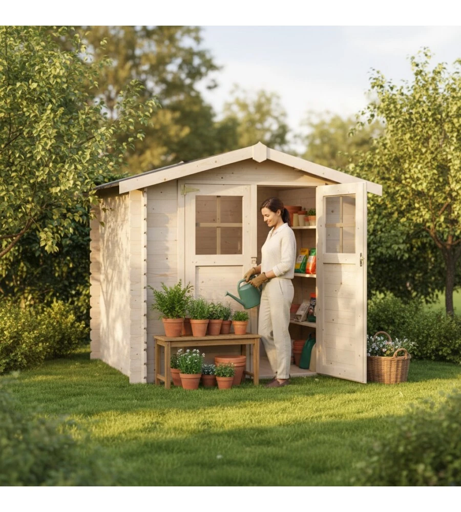 CASETTA IN LEGNO DA GIARDINO DECOR ET JARDIN "MILOVIC" IN ABETE BIANCO NORDICO 230X213X203 CM