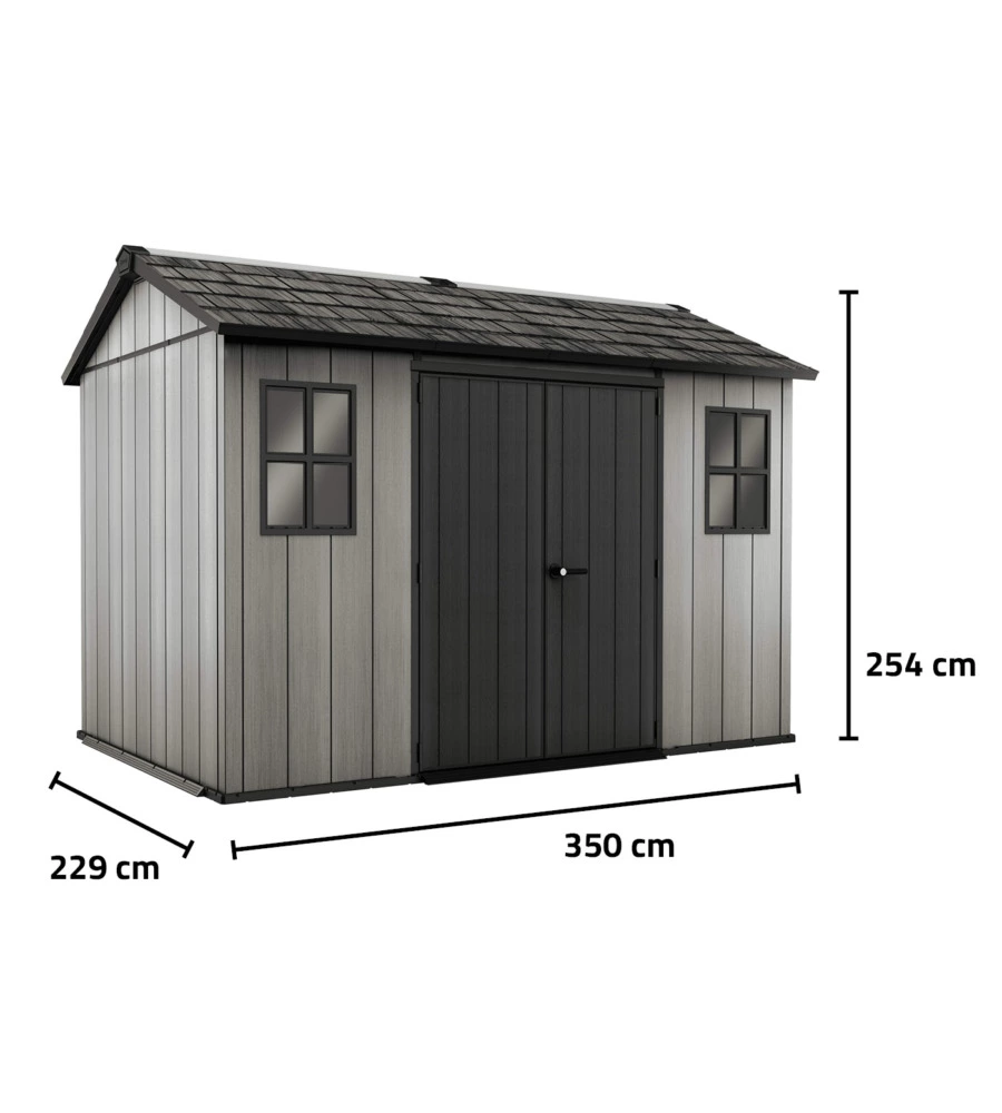 CASETTA DA GIARDINO KETER "OAKLAND 1175SD" IN DUOTECH COLORE GRIGIO CON PORTA BATTENTE DOPPIA 350X229X254 CM