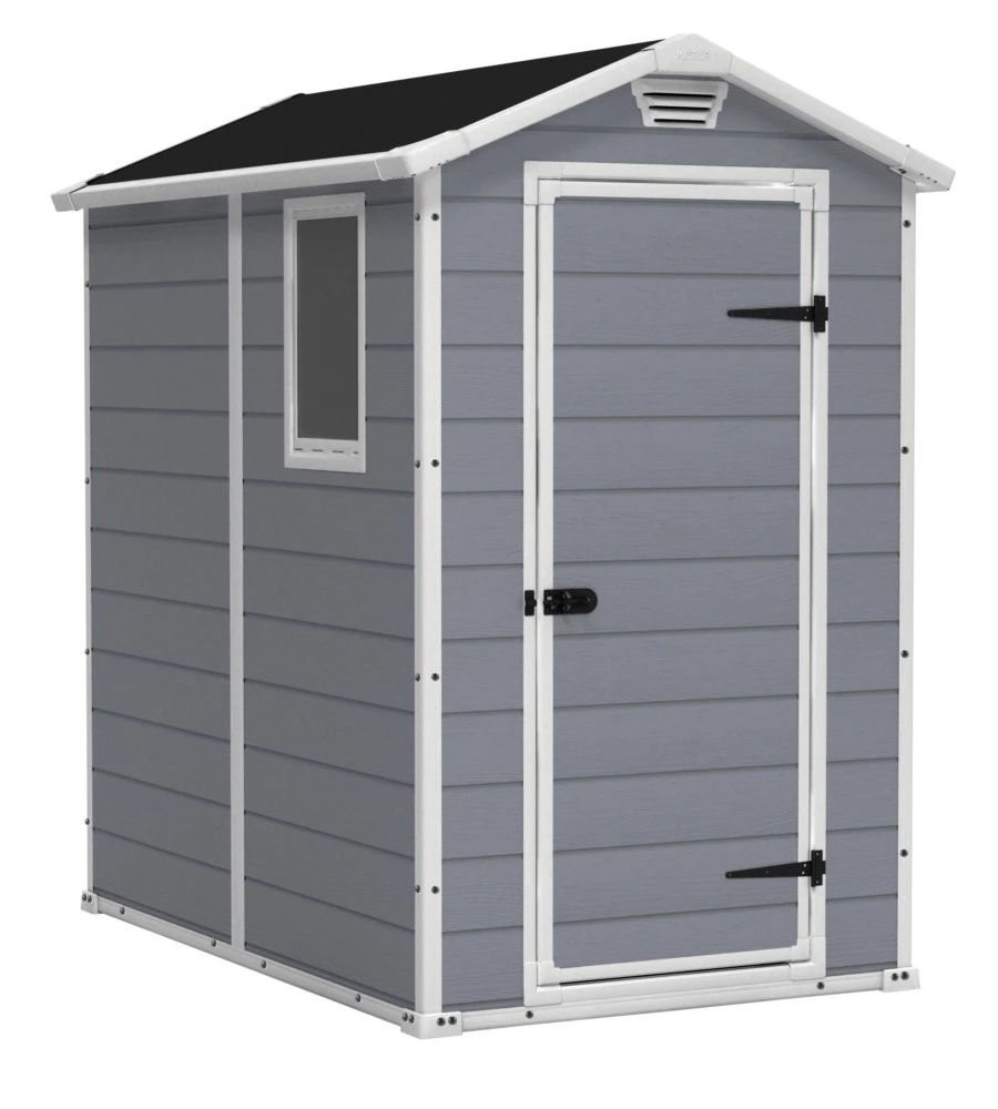 CASETTA DA GIARDINO KETER "MANOR 4x6" IN RESINA COLORE GRIGIO CON PORTA BATTENTE SINGOLA 130X192X198 CM