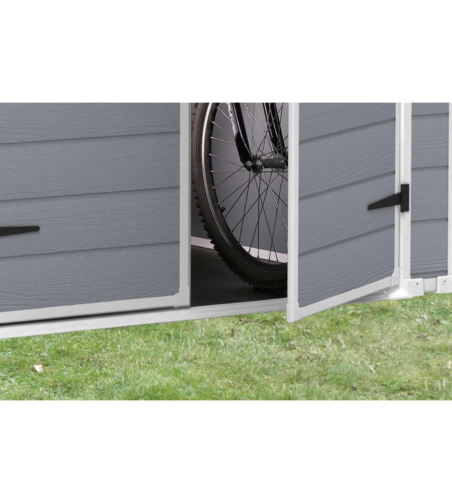 CASETTA DA GIARDINO KETER "MANOR 6x5" IN RESINA COLORE GRIGIO CON PORTA BATTENTE DOPPIA 185X152X226 CM