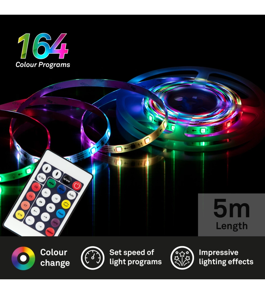 STRISCIA LED 5 MT CON TELECOMANDO, 24W
