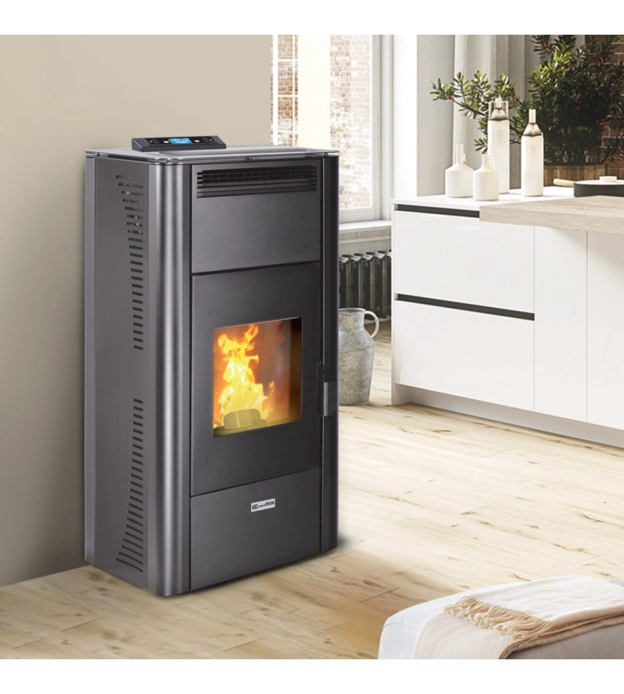 TERMOSTUFA A PELLET CANADIAN STOVE "IDRO CERAMIC 20" GRIGIO PUNTINATO 18 KW