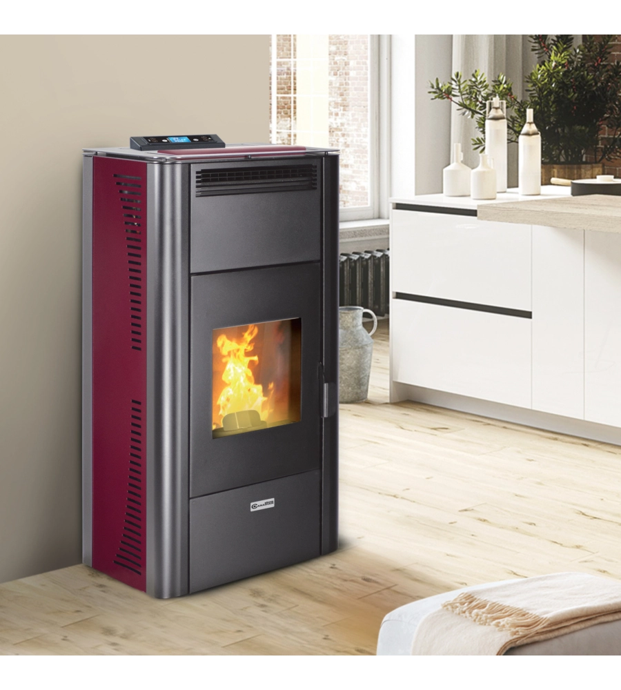 TERMOSTUFA A PELLET CANADIAN STOVE "IDRO CERAMIC 28" BORDEAUX 25,8 KW