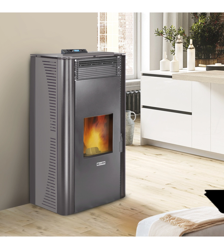 TERMOSTUFA A PELLET CANADIAN STOVE "IDRO CERAMIC 28" GRIGIO PUNTINATO 25,8 KW