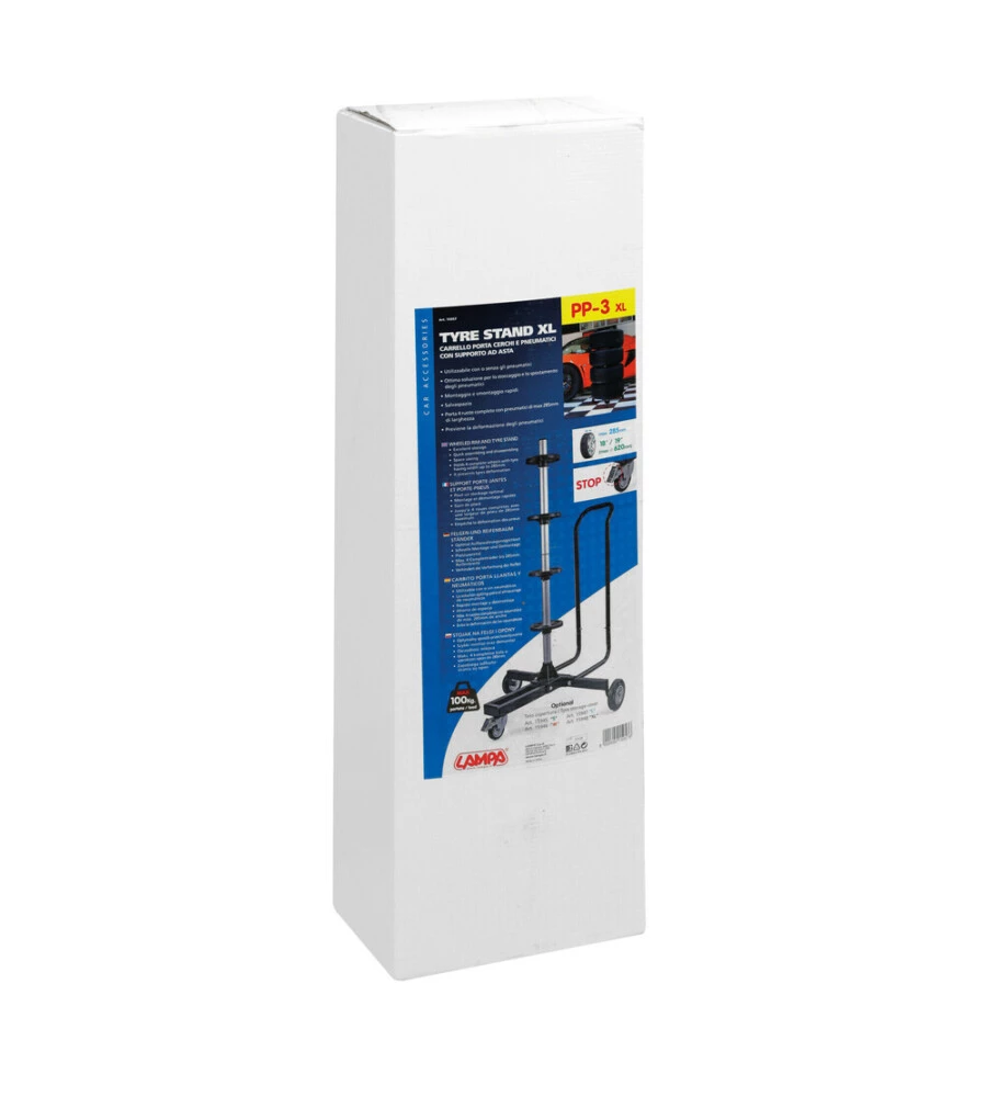 CARRELLO PORTA CERCHI E PNEUMATICI LAMPA CON SUPPORTO AD ASTA, PORTATA MASSIMA 100 KG - 15957