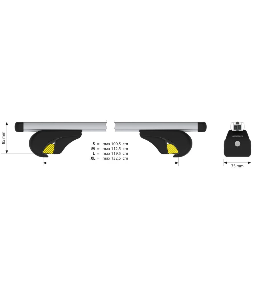 COPPIA BARRE PORTATUTTO IN ALLUMINIO YURO - L - 127 CM  N15046