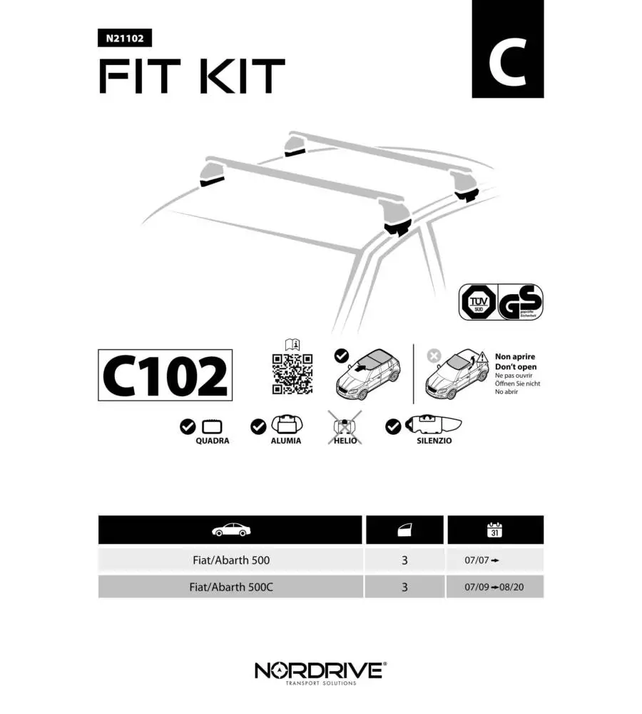 KIT ATTACCHI PER BARRE AUTO PORTATUTTO FIAT 500 07/07-  N21102