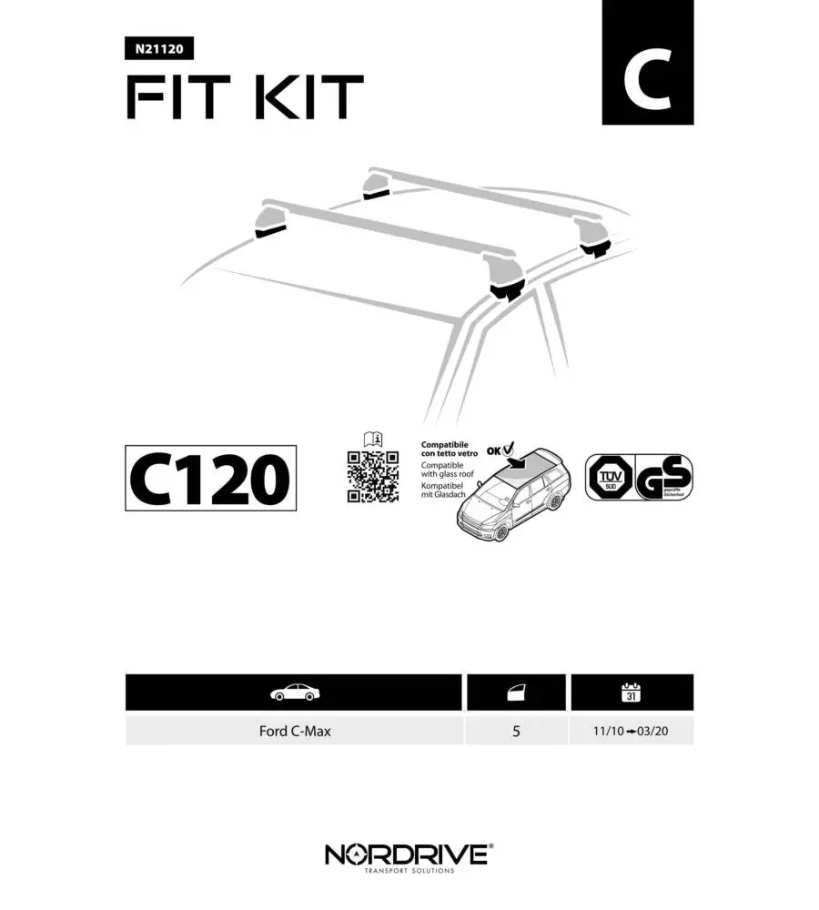 KIT ATTACCHI PER BARRE AUTO PORTATUTTO FORD C-MAX 10  N21120