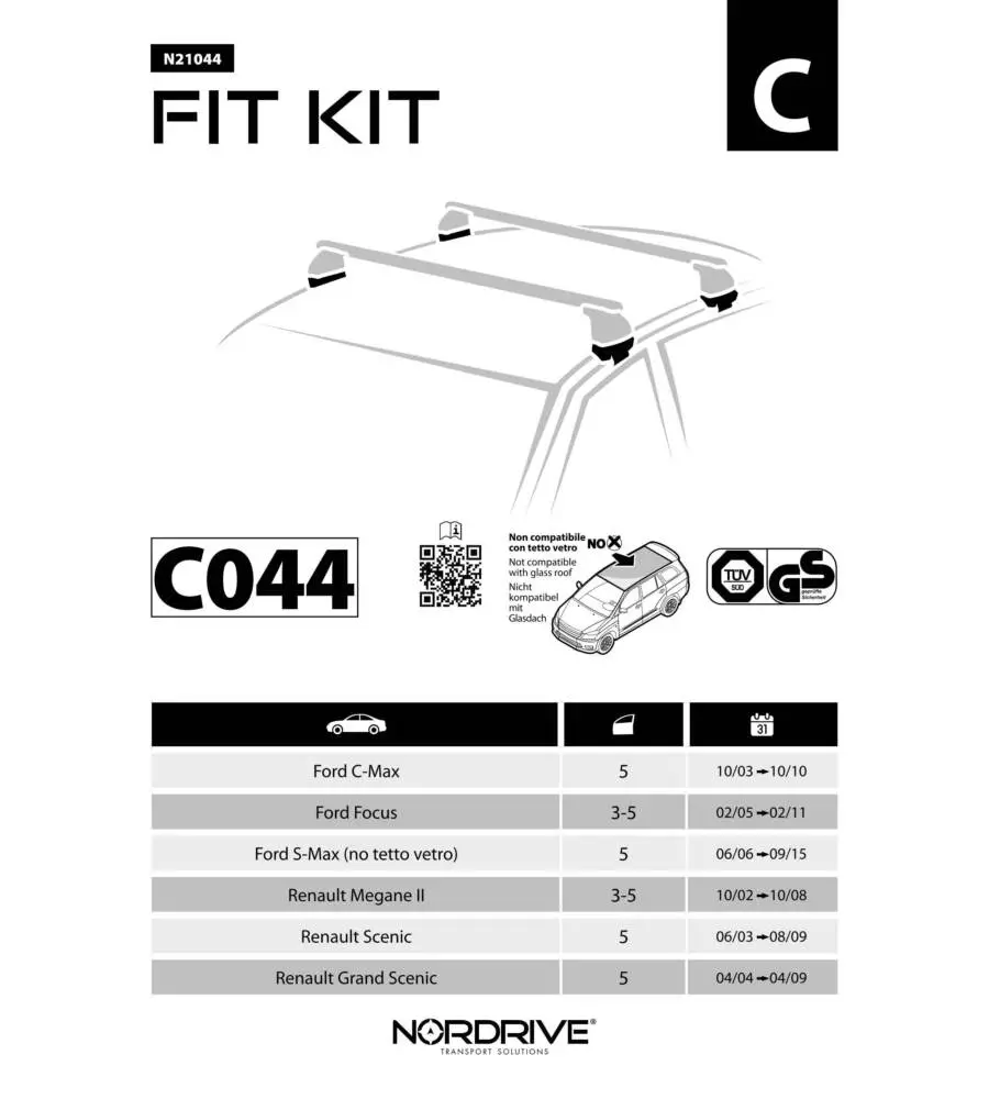 KIT ATTACCHI PER BARRE AUTO PORTATUTTO RENAULT MEGANE  3/5D 10/0211/08,SCEN  N21044