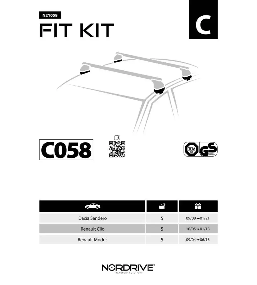 KIT ATTACCHI PER BARRE AUTO PORTATUTTO RENAULT MODUS 5D 9/04,CLIO 5D 10/05,D  N21058