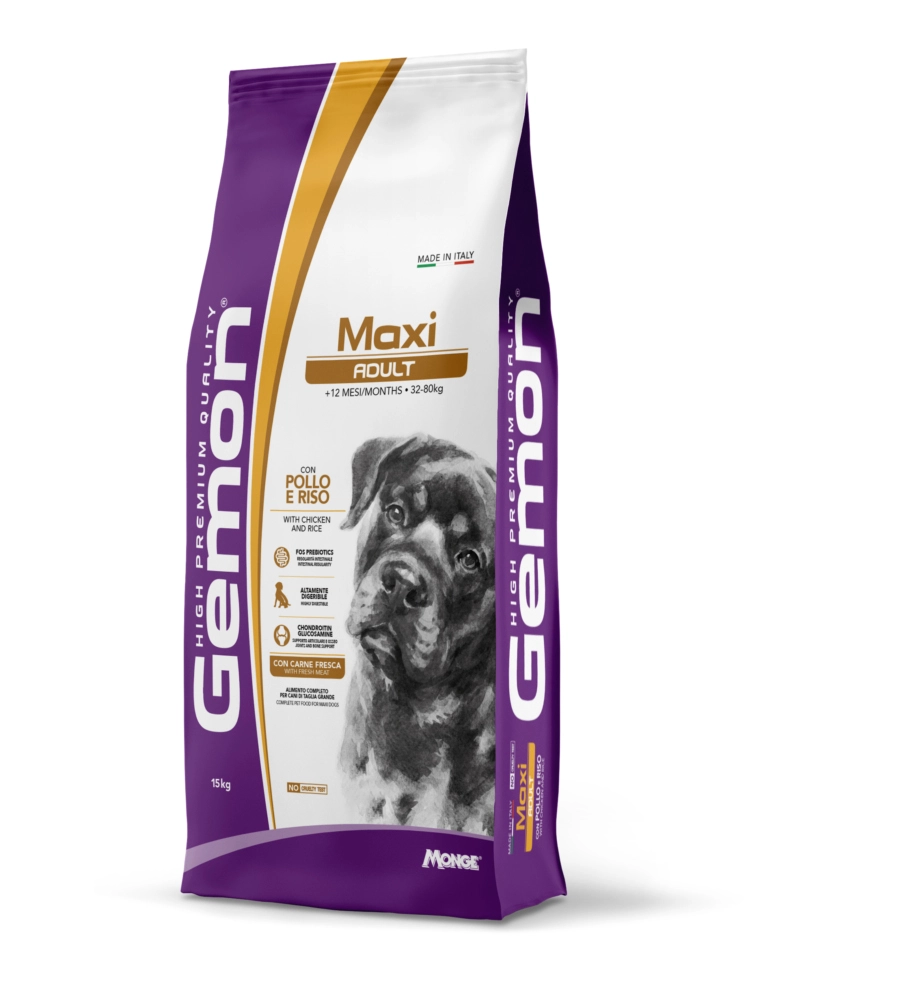CROCCHETTE PER CANI MONGE "GEMON" ADULTO DI TAGLIA GRANDE CON POLLO 15 KG