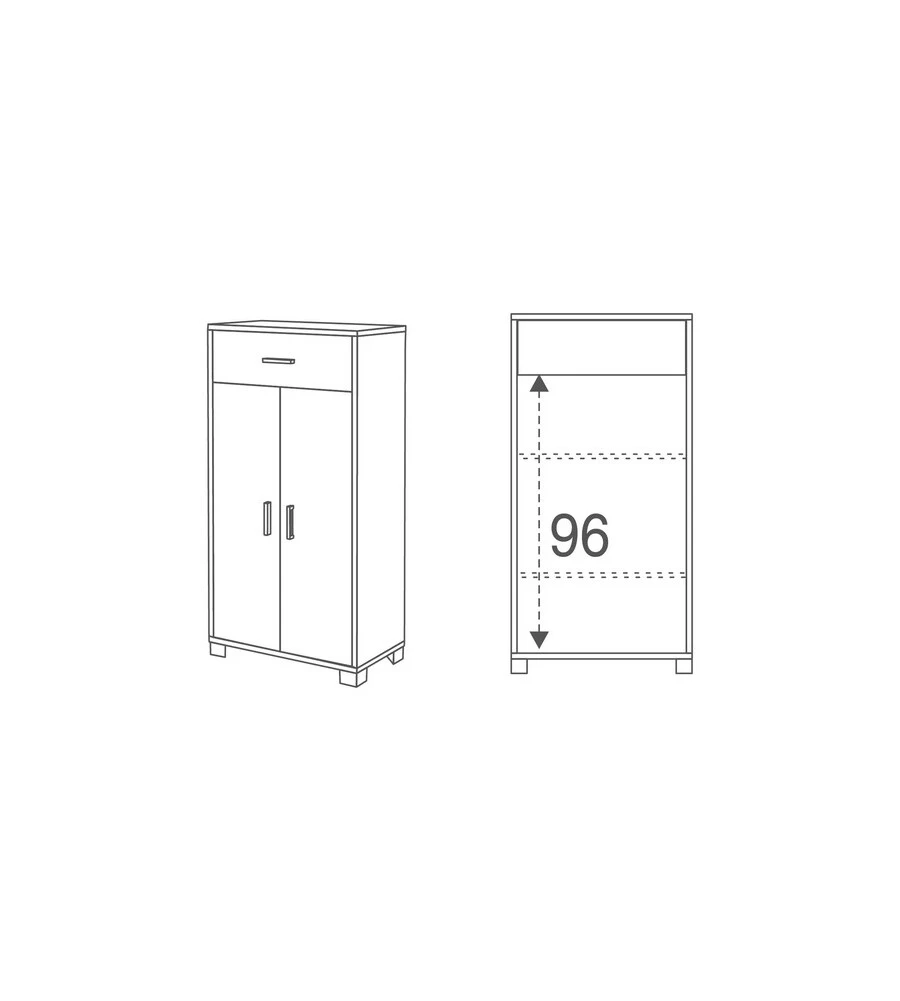 MOBILE 2 ANTE E 1 CASSETTO BIANCO, 63X124X34 CM