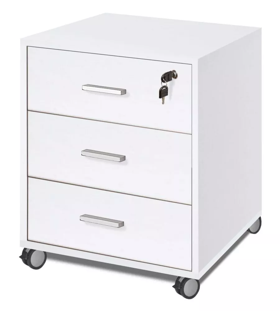 CASSETTIERA PER SCRIVANIA 3 CASSETTI BIANCO FIAMMATO, 50X41X70 CM