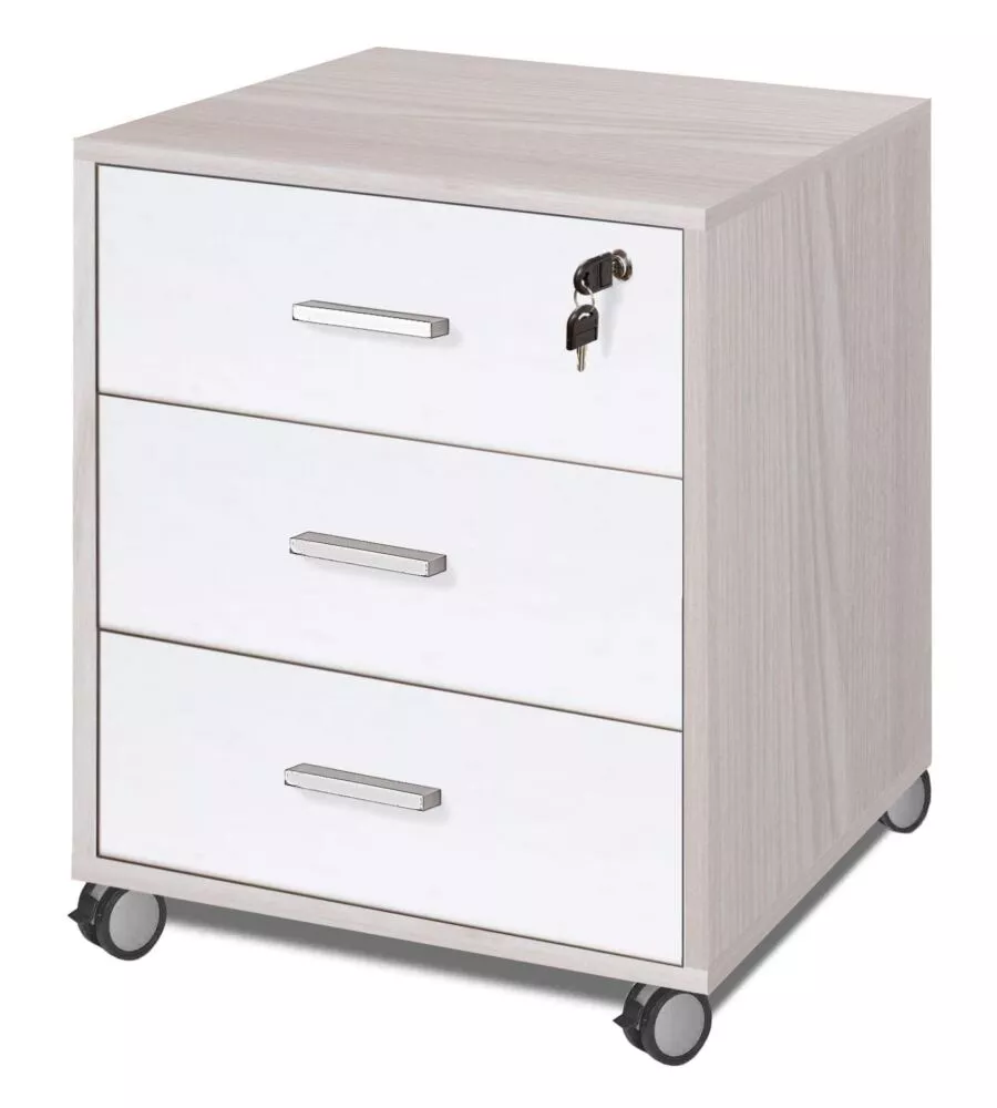 CASSETTIERA PER SCRIVANIA 3 CASSETTI OLMO ANTE BIANCO FIAMMATO - L.50 x H.70 x P.41 CM.