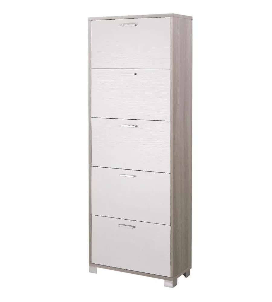 SCARPIERA OLMO E BIANCO FIAMMATO CON 5 ANTE, 70X190X29 CM