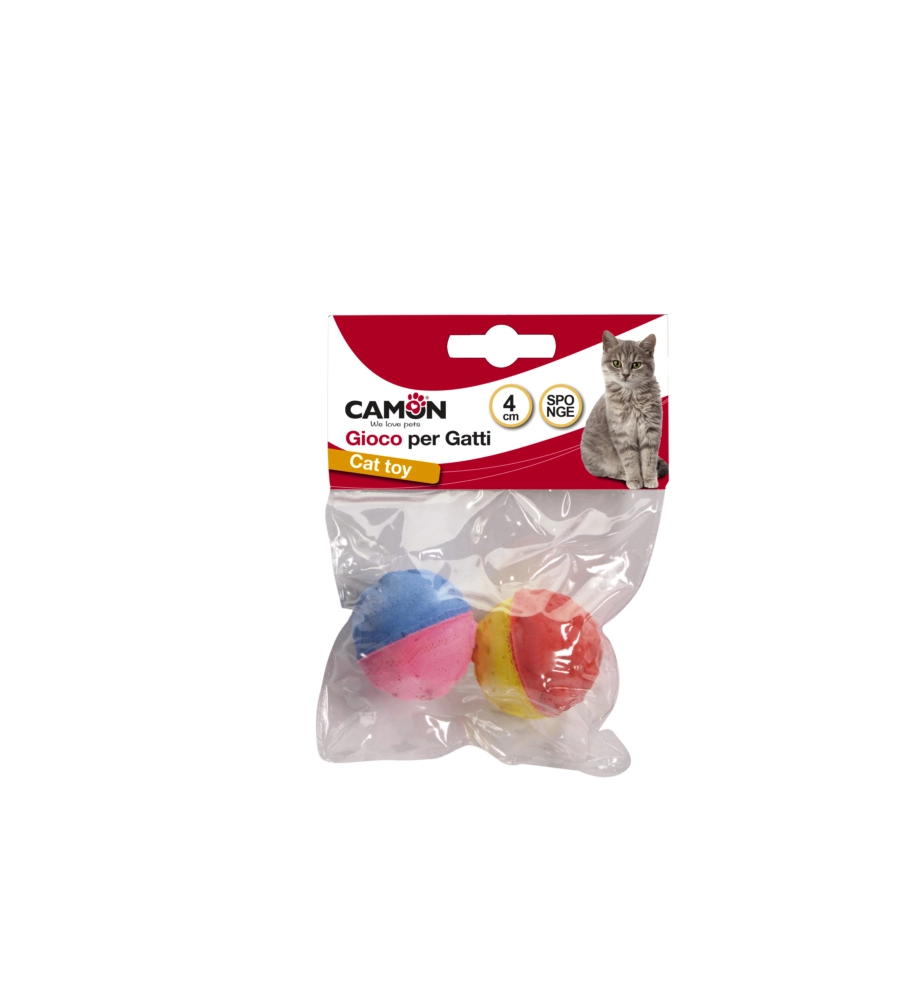 CONFEZIONE DA 2 PALLINE PER GATTO IN SPUGNA "SPONGE ROUNDBALL", DIAMETRO 4 CM