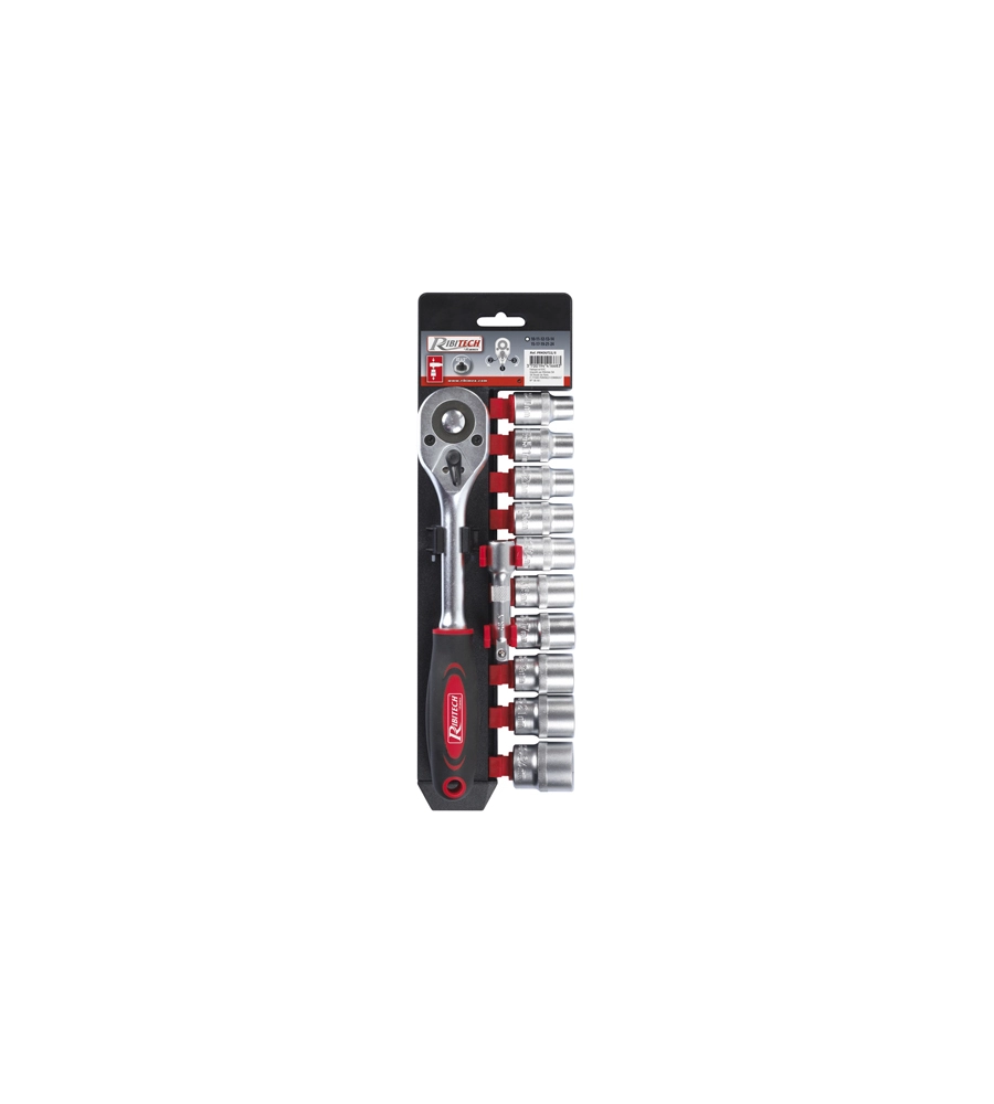 KIT 11 PEZZI CHIAVE A CRICCHETTO + BUSSOLE 1/2  IN CROMO VANADIO - RIBIMEX