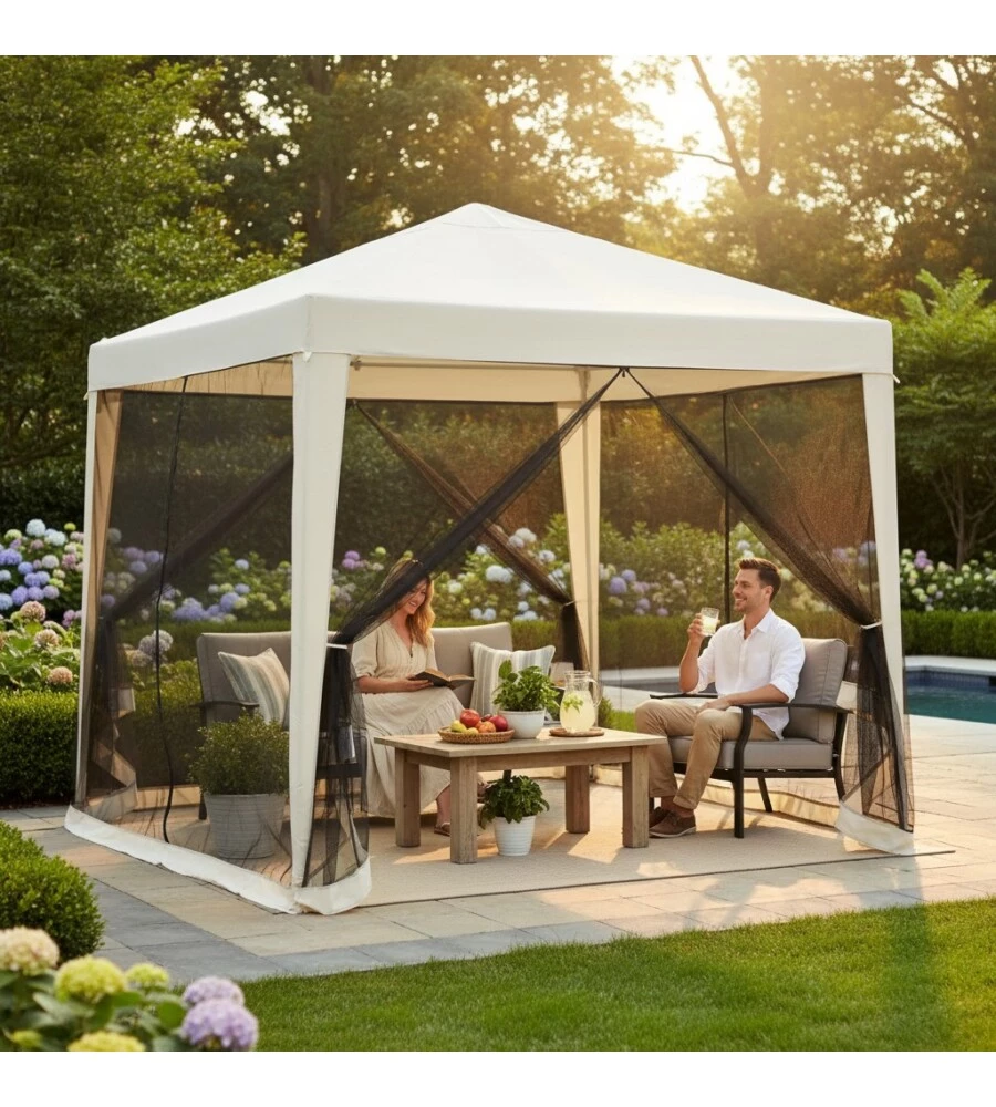 GAZEBO DA ESTERNO CON ZANZARIERA EUROGARDEN IN ACCIAIO BIANCO 3X3 M