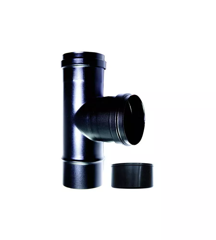 TUBO RACCORDO A TEE 90° FM-F DN 100 NERO SMALTATO