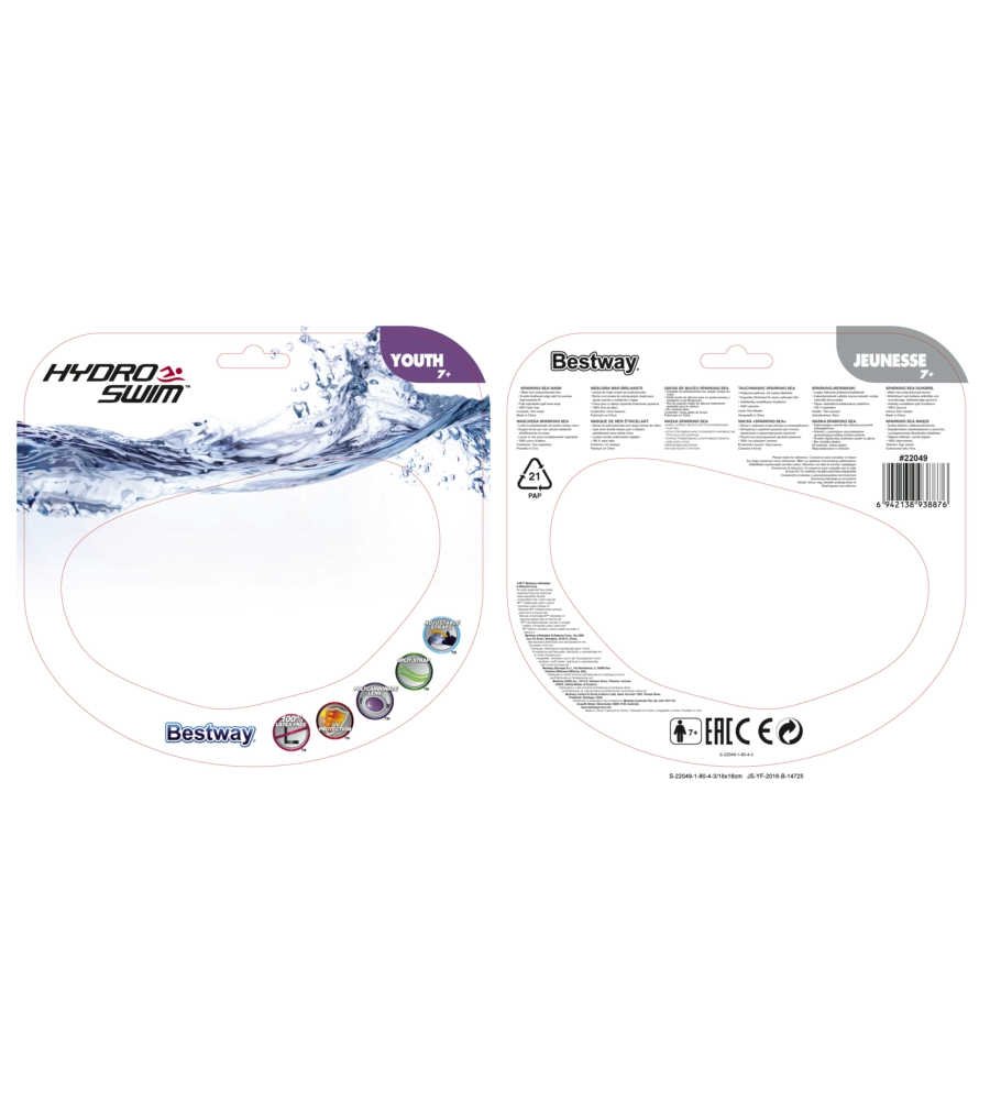 MASCHERA DA NUOTO PER RAGAZZI BESTWAY "HYDRO SWIM" COLORI ASSORTITI - COD. 22049