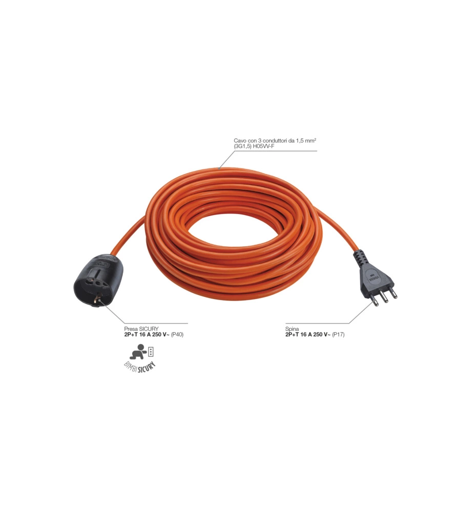 CAVO PROLUNGA UNIVERSALE LINEARE VIMAR CON 3 CONDUTTORI DA 1,5 MM 20 METRI