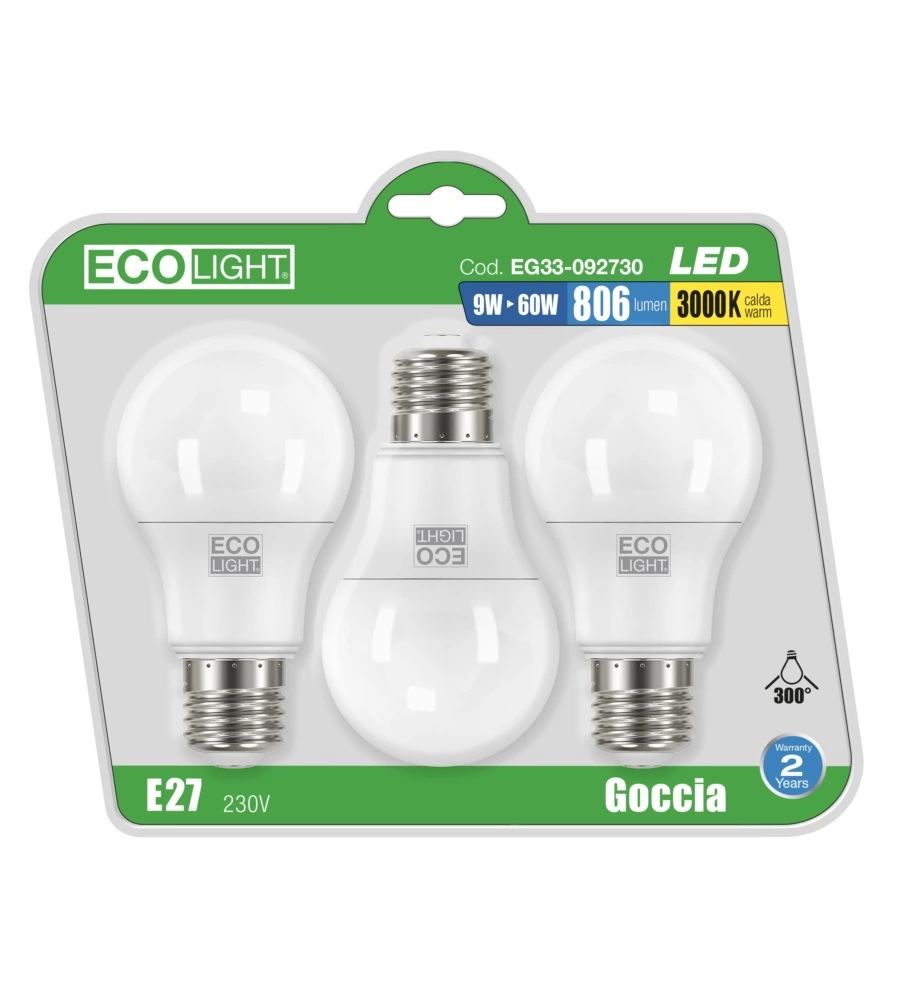 SET 3 LAMPADINE LED A GOCCIA 9W, E27