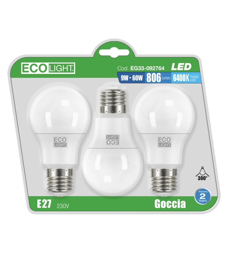 SET 3 LAMPADINE LED A GOCCIA 9W, E27