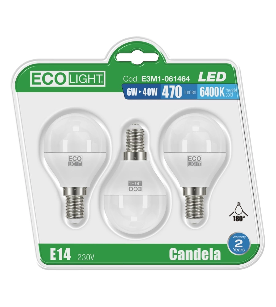 3 LAMPADINE LED 6 LUCE FREDDA 6400 °K - MINI GLOBO