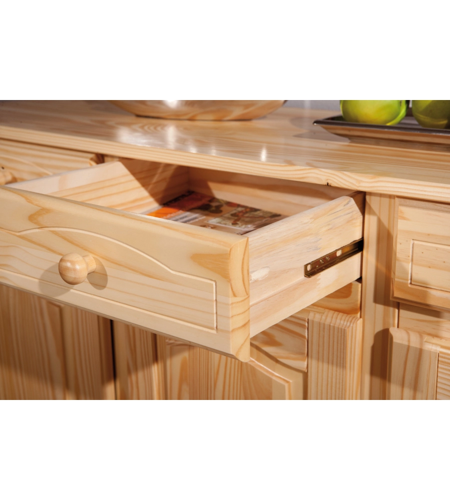 BUFFET 3 ANTE + 3 CASSETTI IN PINO MASSELLO NATURALE, 130X87X43 CM