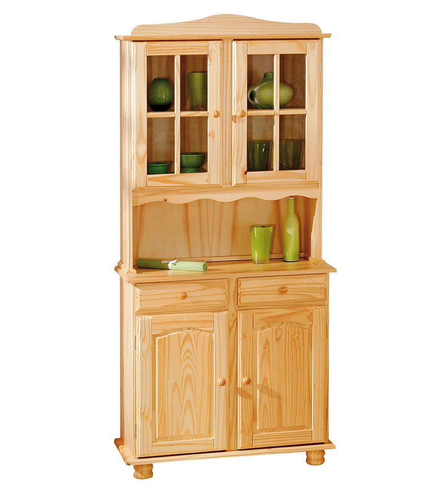 CREDENZA 2 ANTE + 2 CASSETTI PINO MASSELLO NATURALE, 88X198X43 CM