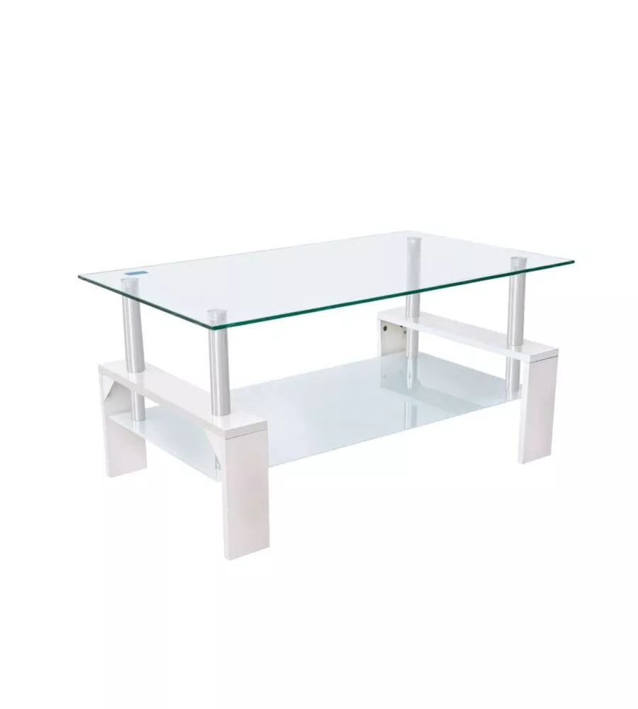 TAVOLINO DA SOGGIORNO "ALVA" BIANCO CON TOP IN VETRO TEMPERATO 100X60X45 CM
