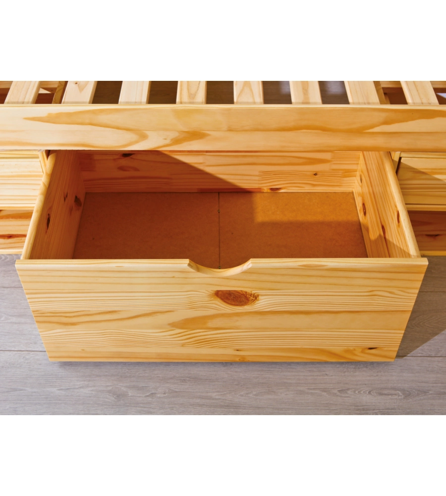 LETTO MATRIMONIALE IN LEGNO CON CONTENITORI E COMODINI ESTRAIBILI 166X209X47,5 CM