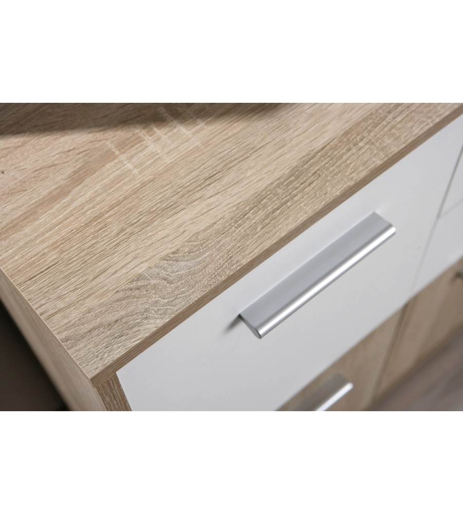 CREDENZA BUFFET 2 CASSETTI E 3 ANTE ROVERE E BIANCO, 77X30X77 CM