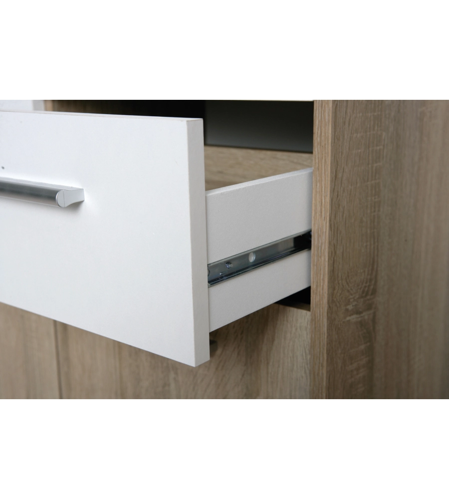 CREDENZA BUFFET 2 CASSETTI E 3 ANTE ROVERE E BIANCO, 77X30X77 CM