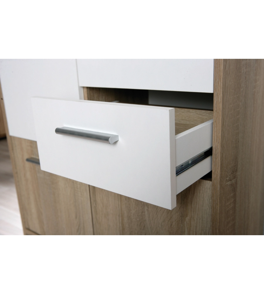 CREDENZA BUFFET 2 CASSETTI E 3 ANTE ROVERE E BIANCO, 77X30X77 CM