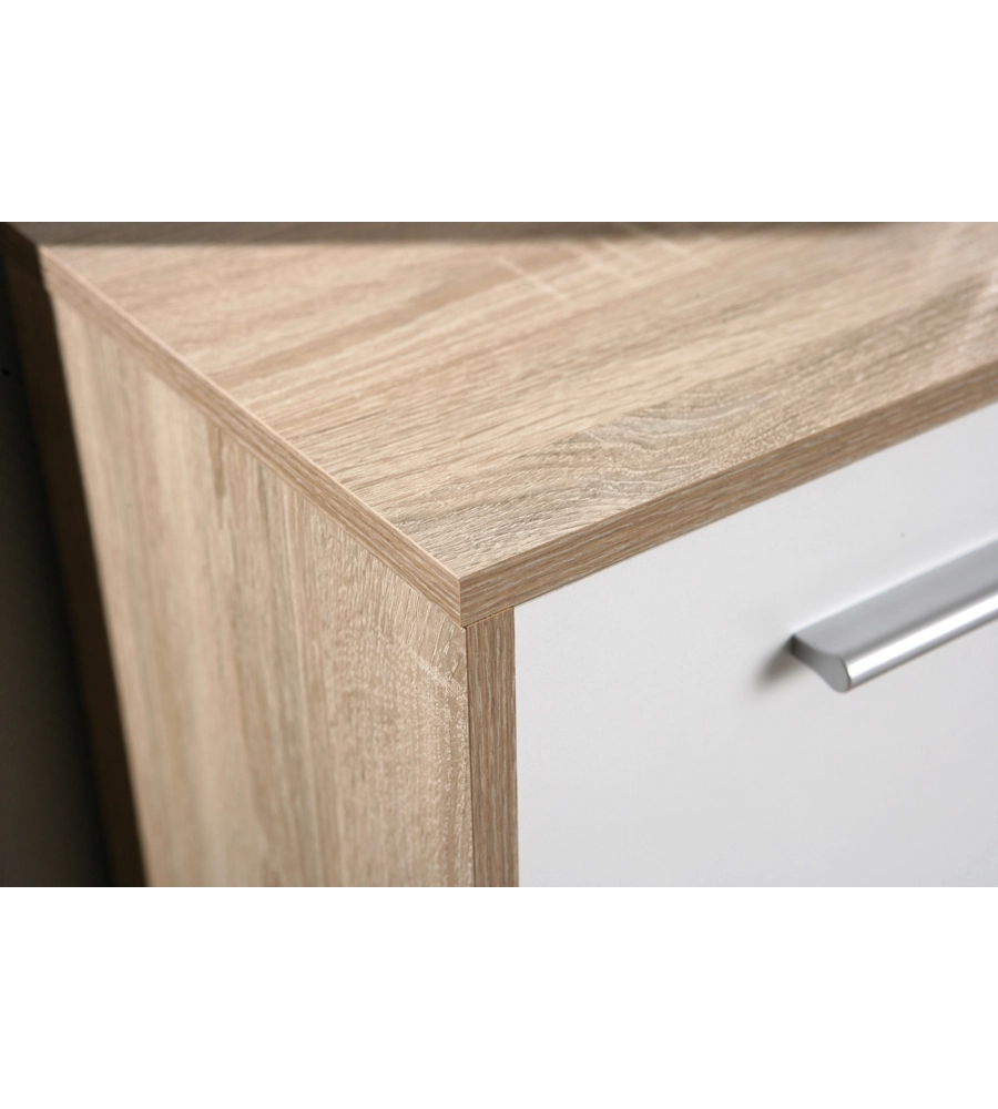 CREDENZA BUFFET 2 CASSETTI E 3 ANTE ROVERE E BIANCO, 77X30X77 CM