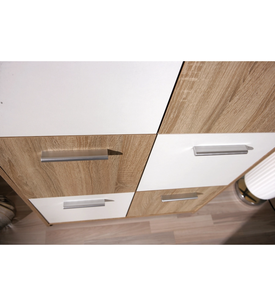 CREDENZA BUFFET 6 ANTE FINITURA ROVERE E BIANCO, 77X30X115 CM