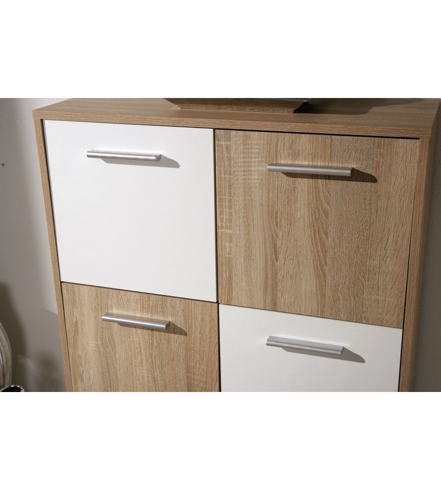 CREDENZA BUFFET 6 ANTE FINITURA ROVERE E BIANCO, 77X30X115 CM